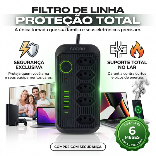 Extensão Elétrica Inteligente 2m com USB e USB-C | Proteção e Praticidade para Sua Casa